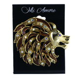 Lion AB Finish Brooch-Pin With Crystal Accents Gold-Tone & Brown Colored #LQP1384