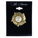 Gold-Tone & White Colored Metal Brooch-Pin With Bead Accents #LQP1387