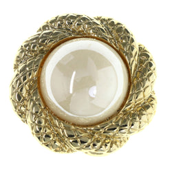 Gold-Tone & White Colored Metal Brooch-Pin With Bead Accents #LQP1388