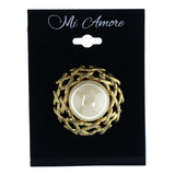 Gold-Tone & White Colored Metal Brooch-Pin With Bead Accents #LQP1389