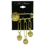 Safety Pin Brooch Pin With Drop Accents  Gold-Tone Color #LQP138