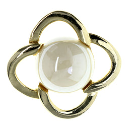 Gold-Tone & White Colored Metal Brooch-Pin With Bead Accents #LQP1391
