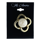 Gold-Tone & White Colored Metal Brooch-Pin With Bead Accents #LQP1391