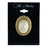 Gold-Tone & White Colored Metal Brooch-Pin With Bead Accents #LQP1392