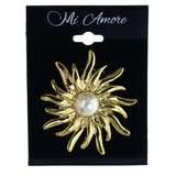 Sun Brooch-Pin With Bead Accents Gold-Tone & White Colored #LQP1394