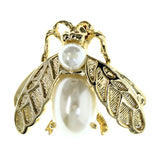 Bug Brooch-Pin With Bead Accents Gold-Tone & White Colored #LQP1395