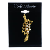 Gold-Tone & White Colored Metal Brooch-Pin With Bead Accents #LQP1397