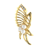 Gold-Tone & White Colored Metal Brooch-Pin With Bead Accents #LQP1398