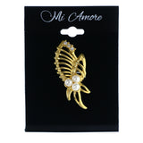 Gold-Tone & White Colored Metal Brooch-Pin With Bead Accents #LQP1398