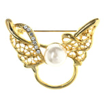 Gold-Tone & White Colored Metal Brooch-Pin With Crystal Accents #LQP1399