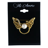 Gold-Tone & White Colored Metal Brooch-Pin With Crystal Accents #LQP1399