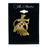 Gold-Tone & White Colored Metal Brooch-Pin With Bead Accents #LQP1400