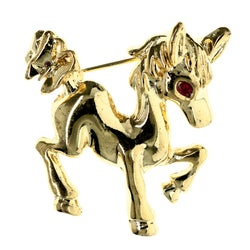 Horse Brooch-Pin With Crystal Accents Gold-Tone & Red Colored #LQP1404