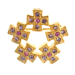 Cross Wreath Convertible Pendant Brooch-Pin With Crystal Accents Gold-Tone & Purple Colored #LQP1405