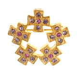 Cross Wreath Convertible Pendant Brooch-Pin With Crystal Accents Gold-Tone & Purple Colored #LQP1405