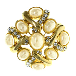 Gold-Tone & White Colored Metal Brooch-Pin With Crystal Accents #LQP1408
