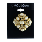 Gold-Tone & White Colored Metal Brooch-Pin With Crystal Accents #LQP1408