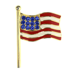 Patriotic American Flag Brooch-Pin With Crystal Accents Colorful & Gold-Tone Colored #LQP1409