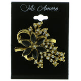 Flower Brooch Pin With Crystal Accents Gold-Tone & Black Colored #LQP140