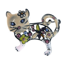 Kitty Cat Brooch-Pin With Crystal Accents Colorful & Black Colored #LQP1412