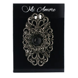 Silver-Tone & Black Colored Metal Brooch-Pin With Bead Accents #LQP1414