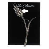 Flower AB Finish Brooch-Pin With Crystal Accents Silver-Tone & Black Colored #LQP1416