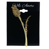 Flower Brooch-Pin With Crystal Accents Gold-Tone & Brown Colored #LQP1417