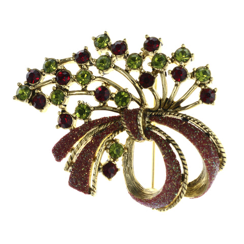 Glitter Bow Brooch-Pin With Crystal Accents Colorful & Gold-Tone Colored #LQP1418