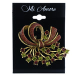 Glitter Bow Brooch-Pin With Crystal Accents Colorful & Gold-Tone Colored #LQP1418