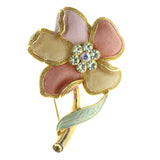 Flower Brooch-Pin With Crystal Accents Colorful & Gold-Tone Colored #LQP1419