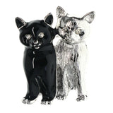 Kitty Cat Brooch-Pin With Crystal Accents Silver-Tone & Black Colored #LQP1420
