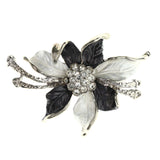Flower Brooch-Pin With Crystal Accents Black & White Colored #LQP1422
