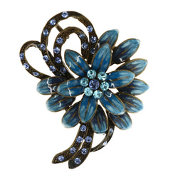 Flower Brooch-Pin With Crystal Accents Blue & Gold-Tone Colored #LQP1423