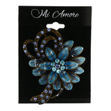 Flower Brooch-Pin With Crystal Accents Blue & Gold-Tone Colored #LQP1423
