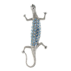 Lizard Brooch-Pin With Crystal Accents Silver-Tone & Blue Colored #LQP1424