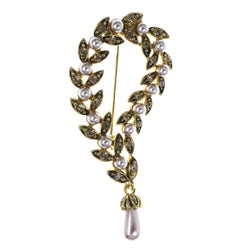 Leaf Brooch-Pin With Bead Accents Gold-Tone & Brown Colored #LQP1425