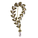 Leaf Brooch-Pin With Bead Accents Gold-Tone & Brown Colored #LQP1425