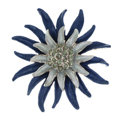 Flower AB Finish Brooch-Pin With Crystal Accents Blue & Silver-Tone Colored #LQP1426