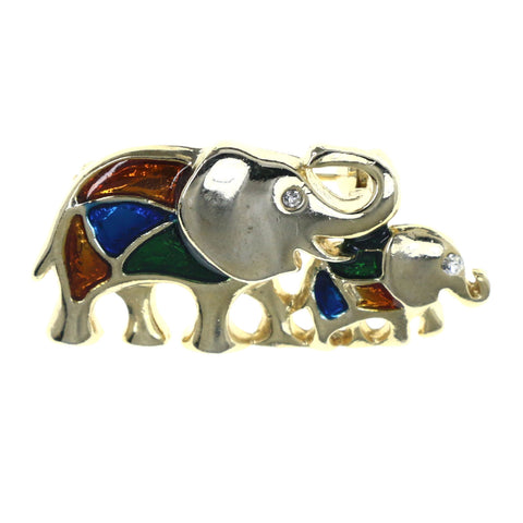 Elephant Brooch-Pin Gold-Tone & Multi Colored #LQP1428