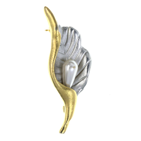Flower Brooch-Pin With Bead Accents Gold-Tone & Silver-Tone Colored #LQP1431