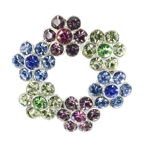 Flower Wreath Brooch-Pin With Crystal Accents Colorful & Silver-Tone Colored #LQP1433