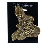 Flower Leaf AB Finish Brooch-Pin With Crystal Accents Gold-Tone Color #LQP1434