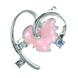 Heart AB Finish Brooch-Pin With Crystal Accents Silver-Tone & Pink Colored #LQP1438