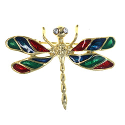Dragonfly Brooch-Pin With Crystal Accents Colorful & Gold-Tone Colored #LQP1440