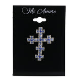 Cross Pendant Converter Brooch-Pin With Crystal Accents Silver-Tone & Blue Colored #LQP1441