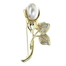 Flower Brooch-Pin With Bead Accents Gold-Tone & White Colored #LQP1442