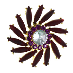 Flower AB Finish Brooch-Pin With Crystal Accents Red & Gold-Tone Colored #LQP1444