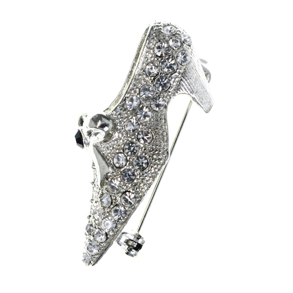 Shoe Brooch-Pin With Crystal Accents  Silver-Tone Color #LQP1445