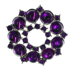 Purple & Silver-Tone Colored Metal Brooch-Pin With Crystal Accents #LQP1446