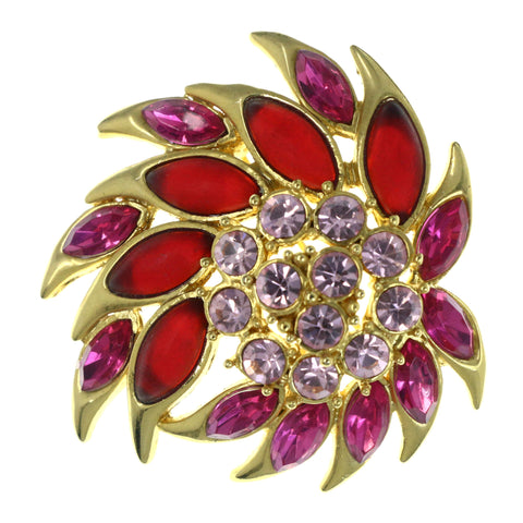 Flower Brooch-Pin With Crystal Accents Pink & Red Colored #LQP1447